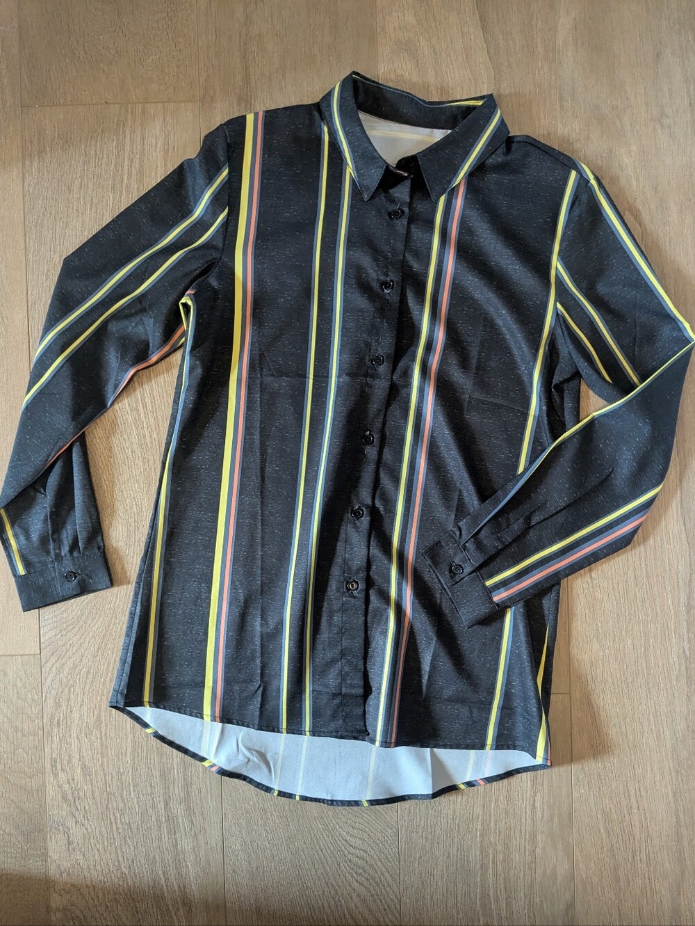 Retro Pinstriped Charcoal Spacedye Button Down Shirt Small